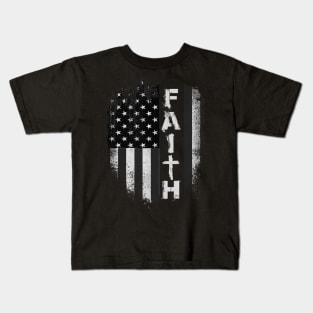 Jesus Faith American Flag 4th OF July Gift Kids T-Shirt